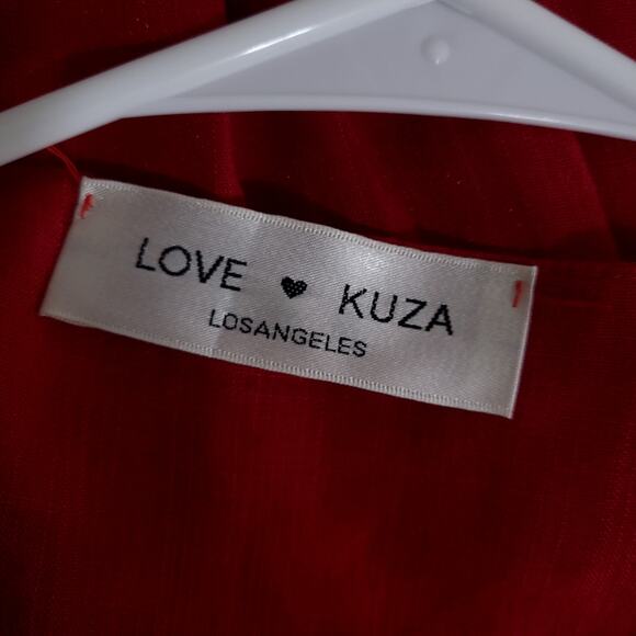 Love Kuza Dress Womens Small Red Midi Below Knee Cotton Linen Summer Office - Picture 3 of 15